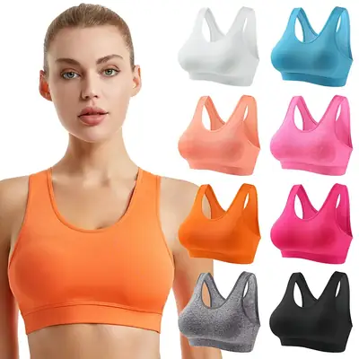 Women's Blue Shockproof Push-Up Yoga Vest with Sling Back