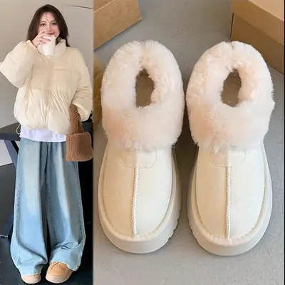 White Fleece Lined Snow Boots for Kids 2024