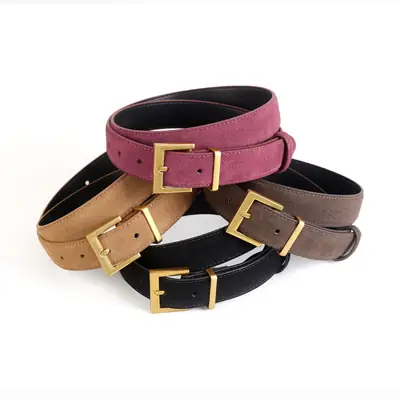 Women's Genuine Suede Belt with Skirt Suit Decoration Brown
