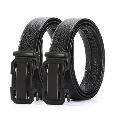 Men's Black Cowhide Belt with Automatic Buckle