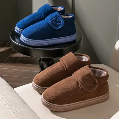 Cotton Slippers Bag with Men's Winter Home Indoor Plush Cold-Proof Household Anti-Slip High-Top Velcro Warm Cotton Shoes