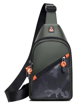2024 Men's Grey Crossbody Bag with Orange Zip