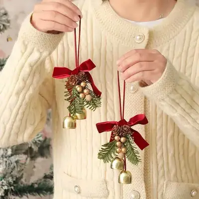 Christmas Bell Pendant with Velvet Bow Decor