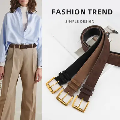 Purple Frosted Leather Belt with Gold Buckle for Women