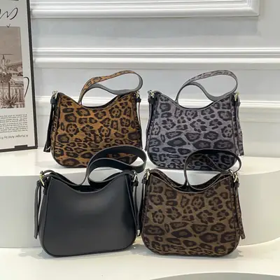 Vintage Leopard Print Wide Strap Tote Bag Women 2024