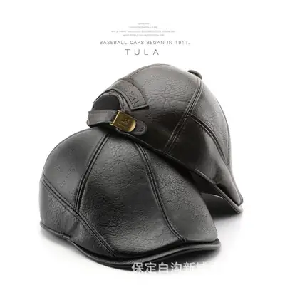 Men's Black Leather Duck Tongue Hat Autumn Winter