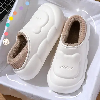 Winter Waterproof Cotton Slippers for Women White