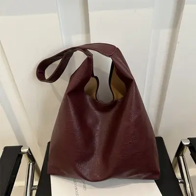Maroon Leather Shoulder Bag for Women Autumn Winter