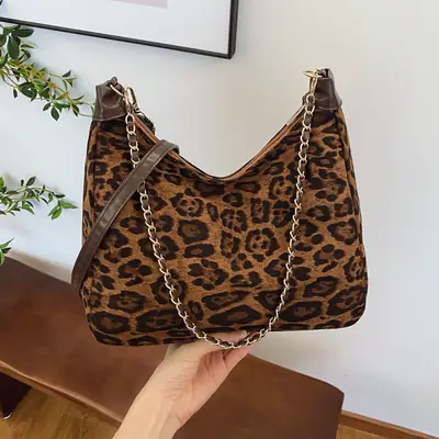 Leopard Print Chain Shoulder Bag for Women