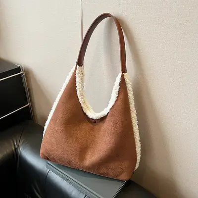 Brown Plush Shoulder Bag for Women New Cross-Border Fashion