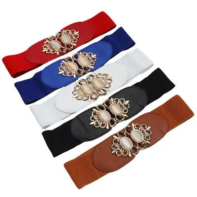 Red Korean-style Wide Belt with Seal & Cat Eye Stone
