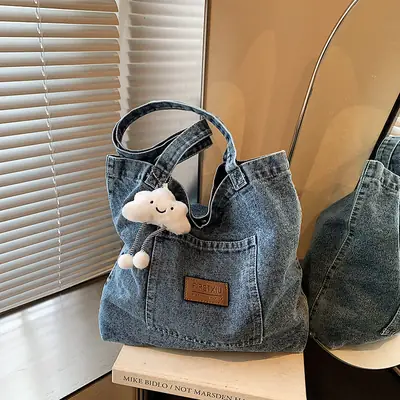 Women Denim Shoulder Bag Catch the Good Things 2024