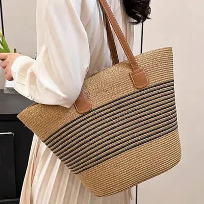 Rattan Straw Bucket Bag Large Capacity Shoulder Bag