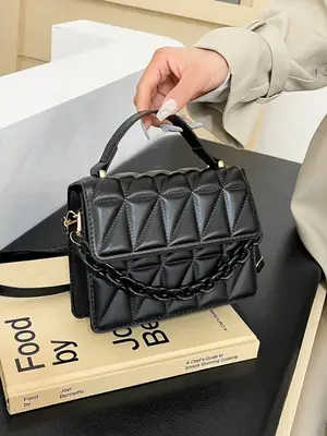 Brown Textured Square Shoulder Bag for Women