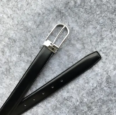 Men's Black Leather Belt with Silver Buckle 138cm