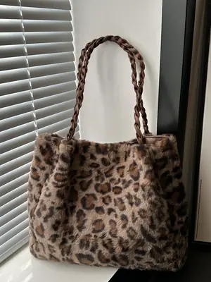 Retro Leopard Print Tote Bag for Women Autumn Winter 2024