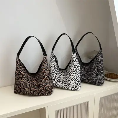 Leopard Print Shoulder Tote Bag Black White 2024