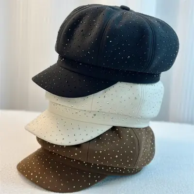 Kids Diamond Octagonal Hats Brown Gold Winter Travel