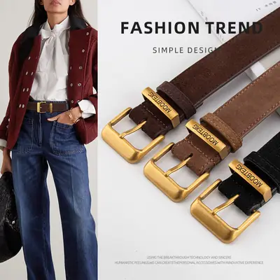Black Leather Belt for Women with Gold Buckle