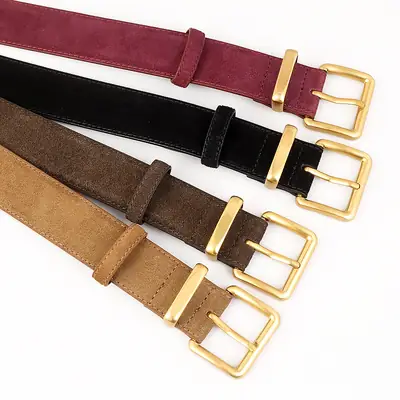 Women's Korean Style Suede Belt Brown with Silver Buckle