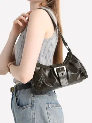 Black PU Leather Women's Shoulder Bag Y2K Style