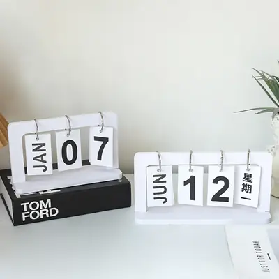European-style creative dining table furnishings pure white wooden desktop flip calendar entrance kindergarten date card shooting props