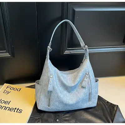Women's Large Capacity Black Tote Bag with Shoulder Strap