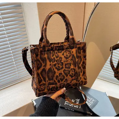 Vintage Leopard Tote Bag Women 2024 Commuter Crossbody Large Capacity