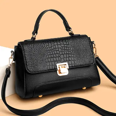 Black Croc Leather Crossbody Bag for Women