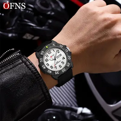 O'Fani Black Quartz Watch Men Waterproof Rotating Dial