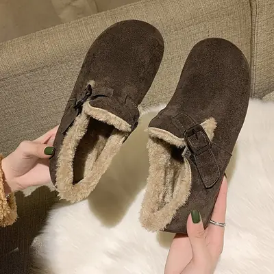 Women Fleece Lined Short Snow Boots Brown Winter