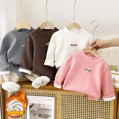 White Fleece Kids T-Shirt Half Collar Warm Winter