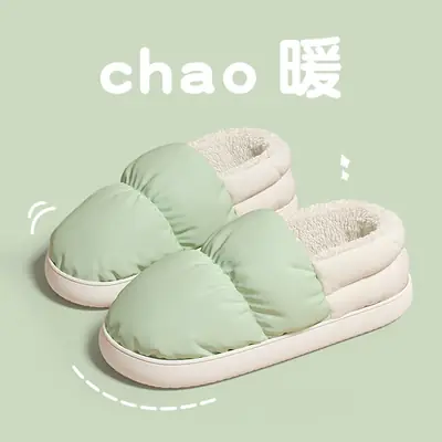 Down cloth cotton slippers women's bag heel waterproof indoor cotton shoes thick-soled household slippers warm cotton shoes men's wholesale