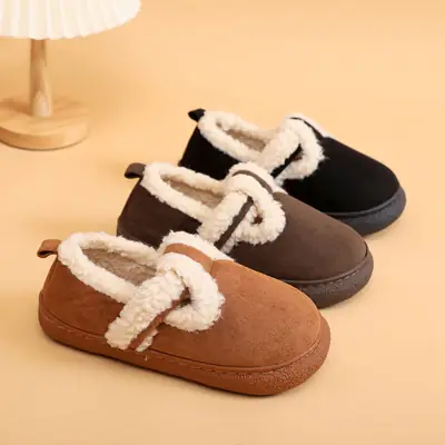 Women's Brown Fleece Lined Snow Slippers Winter
