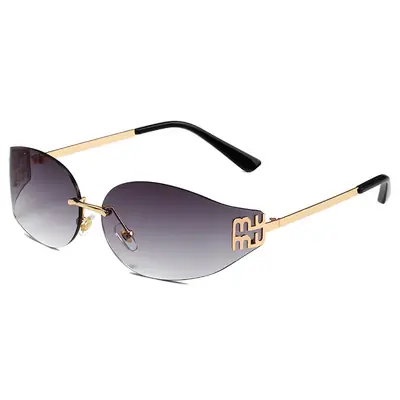 Oval Frame Sunglasses Anti-UV Gold Gradient Women