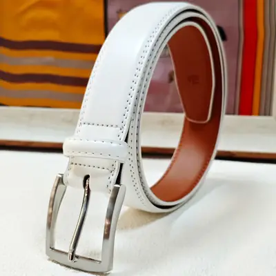 White Genuine Leather Pin Buckle Belt for Women