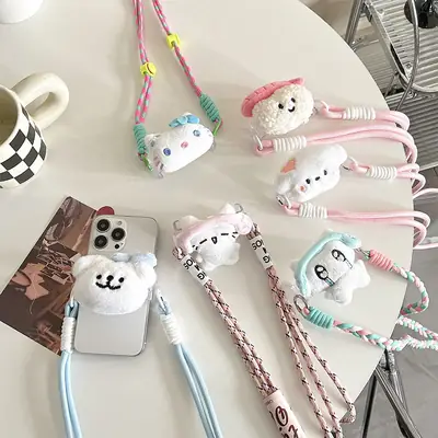 Plush Bear Muppet Mobile Phone Clip Watch Adjustable Braided Rope