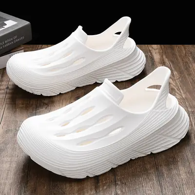Cave Shoes Women's Thick Sole Non-slip Breathable Heightened Lightweight Sandals and Slippers for Couple's Soft Non-rubbing Feet Outer Wear Heel Slippers