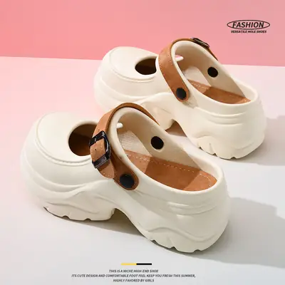 Women's White Thick Eva Clogs Mary Jane Slippers