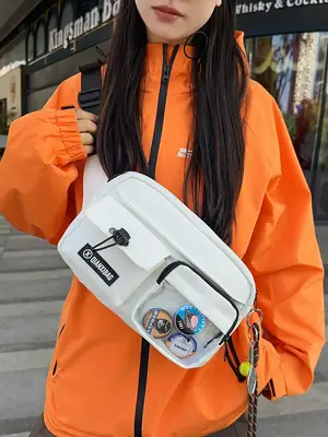 Women Crossbody Bag Orange White Canvas Large Capacity