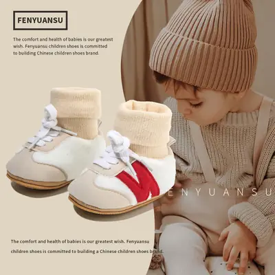 Winter Newborn Baby Shoes and Socks Infant Little Baby Cotton Shoes Autumn and Winter Newborn Shoes Warm fleece-lined Soft Sole Shoes