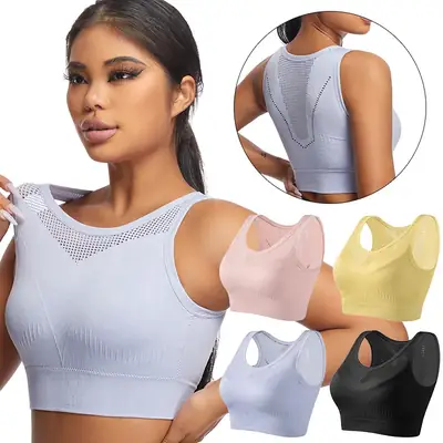Women Push-Up Sports Bra Yellow Hollow Back