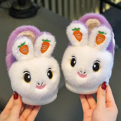 Winter Children's Cotton Slippers Girls' Princess Parent-Child Non-Slip Warm Maomao Thickened Baby Children's Bag-Heel Cotton Slippers