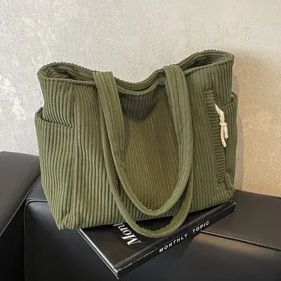 Green Corduroy Tote Bag for Women Cross Border Trade Student Commuter