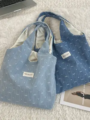 Denim Bow Vial Bag Large Capacity Female Student Book Bag