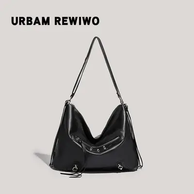 Black V-Neck Shoulder Bag for Women Large Capacity