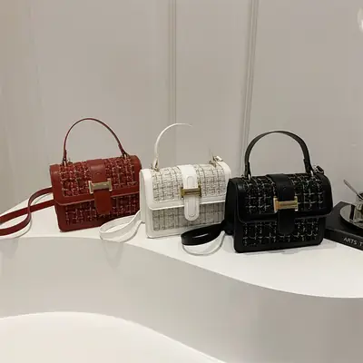 Maroon French Style Shoulder Bag with Crossbody Strap