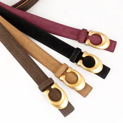 Women Genuine Leather Belt with Gold Clasp