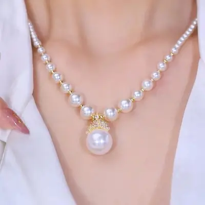 French Luxury Pearl Crown Necklace with Gold Accents