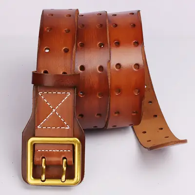 Italy Vintage Cowhide Belt with Gold Buckle
